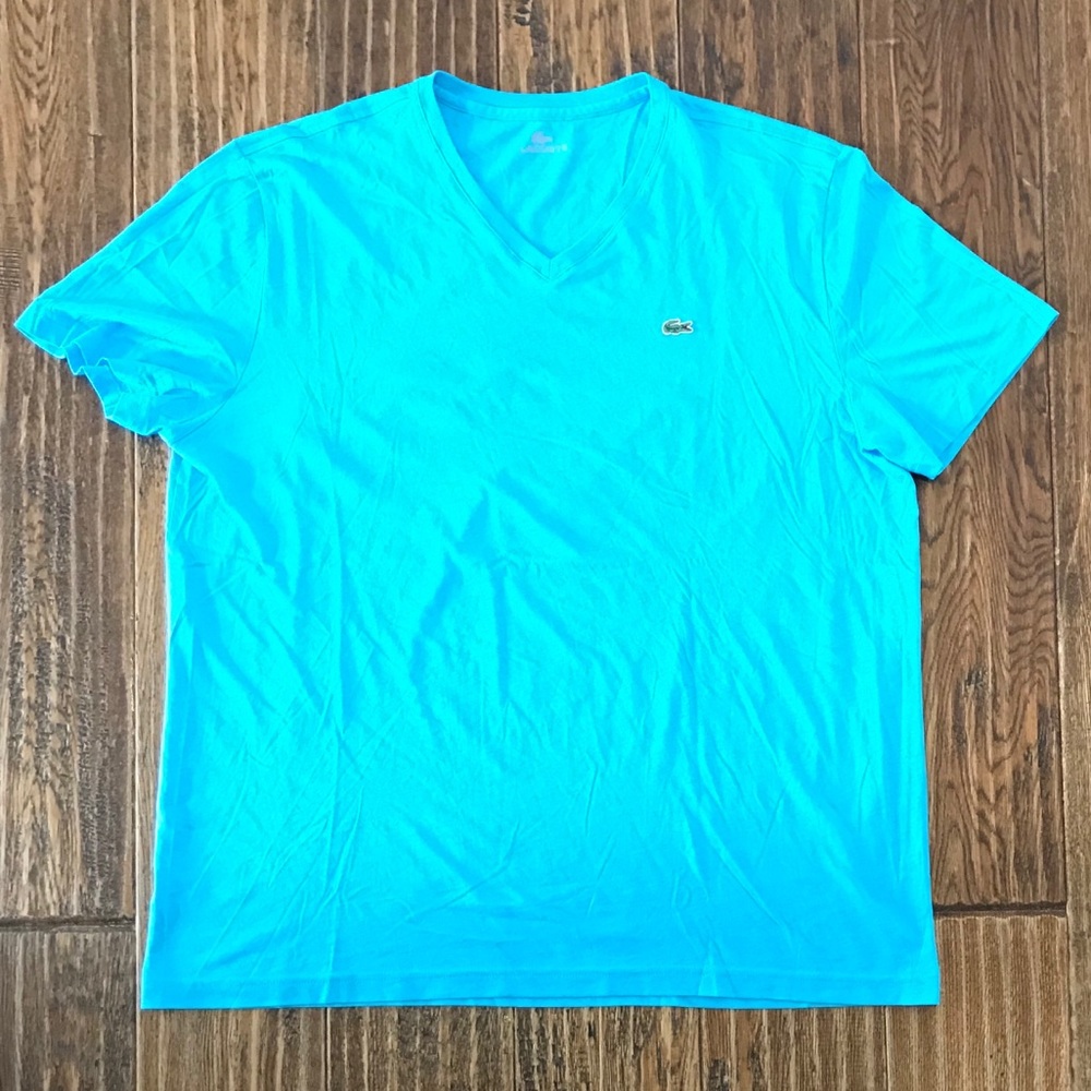 Mens Lacoste Cotton VNeck Shirt Blue Size 8 XXL